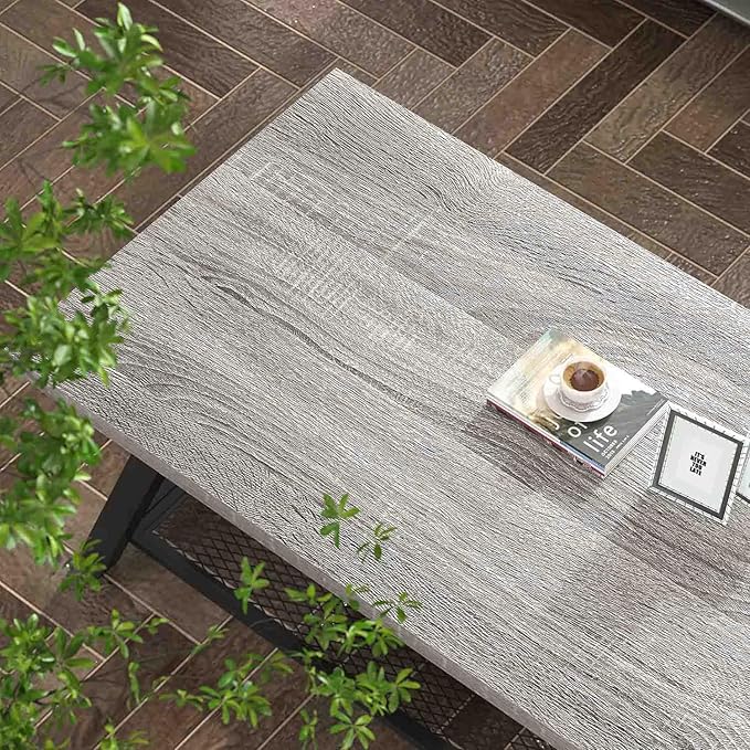 FOLUBAN Industrial Coffee Table, Rustic Wood and Metal Center Table with Storage, Modern Rectangle Cocktail Tea Table for Living Room Office, Light Grey, 47 Inch