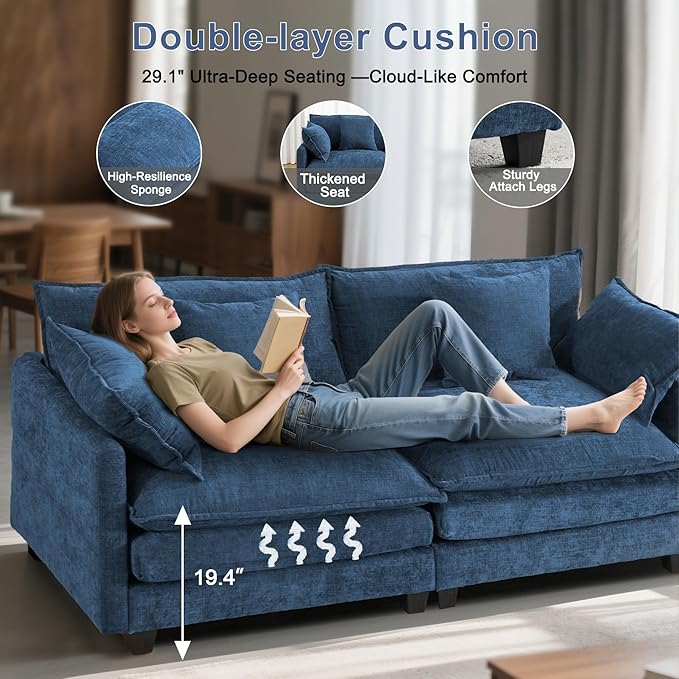 77" Cloud Sofa Loveseat & Couch｜Small 2-Seater Chenille Sectional Sofa with 29.1" Deep Seat｜FSC Certified Solid Wood & Metal Frame｜Easy Assembly & 1YR Guarantee｜ for Apartment Living Room Bedroom