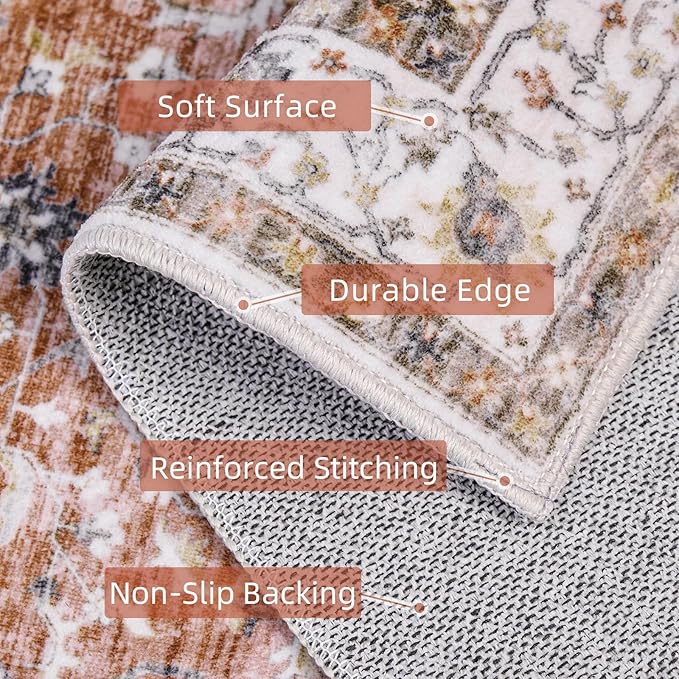 Deerly Washable Rug Small 2x3 Area Rug for Entryway Indoor Kitchen - Soft Rugs Low Pile Non-Slip Rubber Backing Oriental Indoor Area Rug (Border Brick Red ), 2'x3'