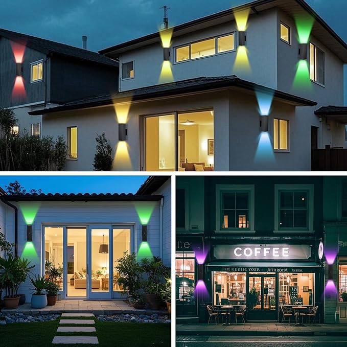 Outdoor Wall Lights 1 Pack, RGBCW Exterior Lighting Sconce,2700K-6500K Dimmable Smart Porch Lights Outdoor for House Patio Garage, Compatible with Alexa/Google Assistant, Bulb Included