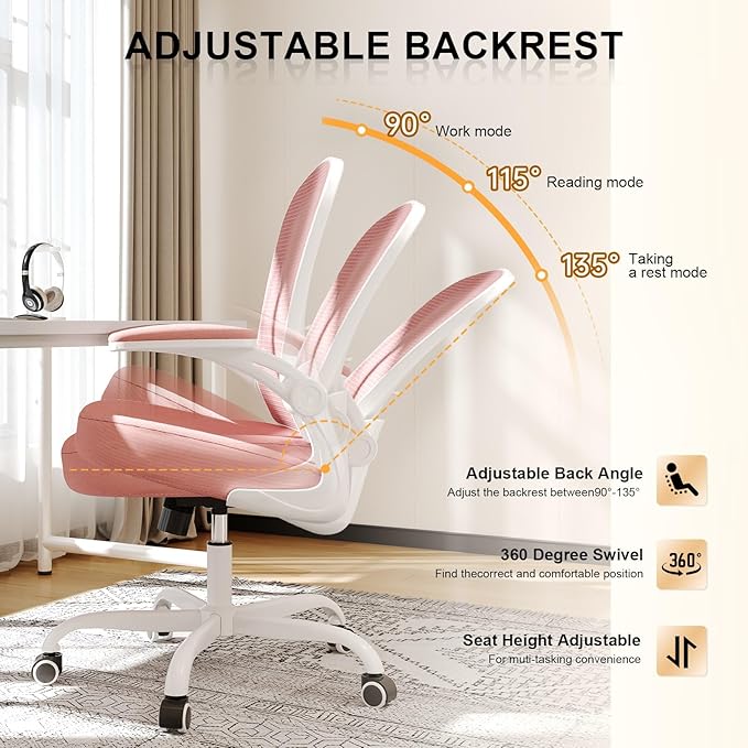 Synorla Office Chair, Ergonomic Desk Chairs 330LBS Capacity High Back Mesh Computer Chair with Flip-up Armrests, Comfy Work Chair with Adjustable Lumbar Support