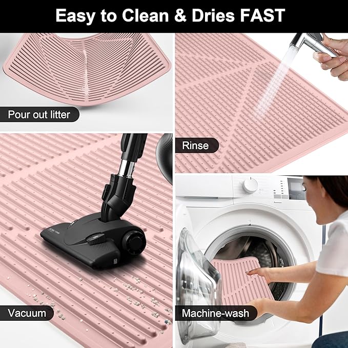 Mofason Cat Litter Mat XXL - Waterproof Kitty Litter Box mat for Floor - Extra Large Pet Trapping Litter Rug Pad - Silicone Cat Supplies & Accessories for Indoor Cats (38" x 25") -Pink