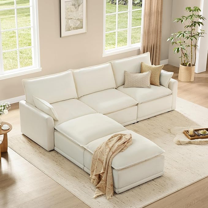 CHITA 113" Oversized Cloud Couch, Modern Modular Sectional Sofa Set for Living Room, 5 Seater U Shaped Sectional Couch, Cream