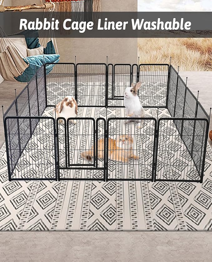 BNOSDM 79"" X 55"" Washable Bunny Cage Liners Large Rug for Rabbits Large Non Slip Pad for Bunnies Resuable Rabbit Liner for Chinchillas Cats Guinea Pigs Ferrets Dogs, Black+grey