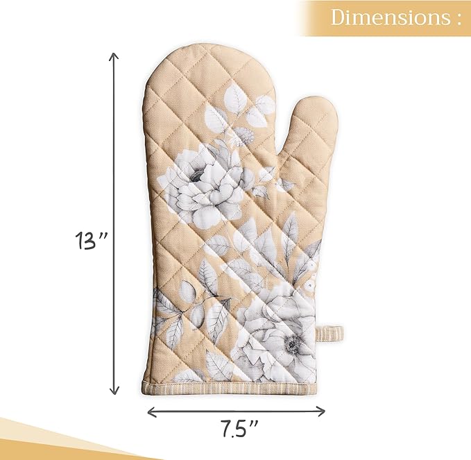 Maison d' Hermine Oven Gloves 100% Cotton Oven Mitt 7" x 13" with Loop Heat Resistant BBQ Cooking Gloves for Thanksgiving Christmas Decorations Baking Handling Hot Pans (Pack of 1, Pretty Autumn)