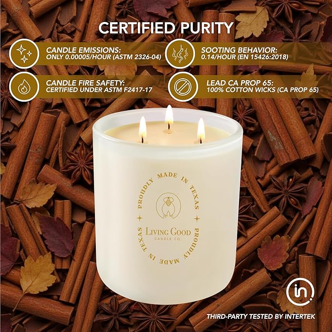 Fall Fresh Cinnamon Bark Essential Oil - Warm & Spicy Pure Beeswax Candle - 90+ Hours Long Burning - Non-Toxic Scented Candles for Autum Home Decor & Aromatherapy for Anxiety Relief - Natural - 15 OZ