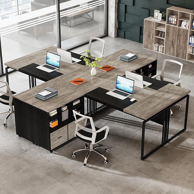Tribesigns L-Shaped Executive Desk with Reversible File Cabinet, 63" Office Desk with Storage Drawers, L-Shaped Computer Desk with Drawer Cabinet for Hanging Letter Size Files (Gray & Black)