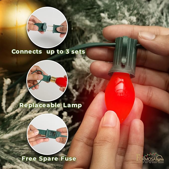 C7 26ft Indoor/Outdoor Ceramic Multicolor Incandescent Christmas String Lights with 25 Bulbs | 120V, 5W