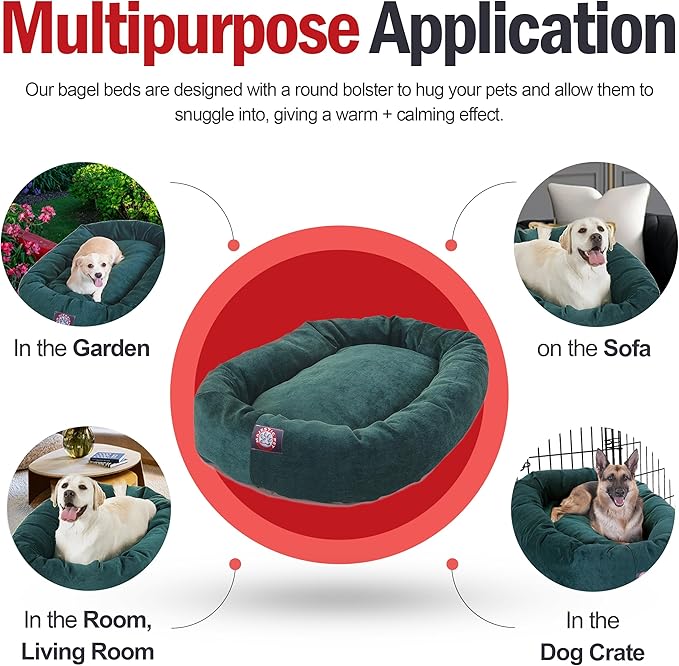 Majestic Pet 32 Inch Micro Velvet Calming Dog Bed Washable 32x23x7 (inch) – Cozy Soft Round Donut Dog Bed with Spine for Head Support - Pet Bed Medium – Marine