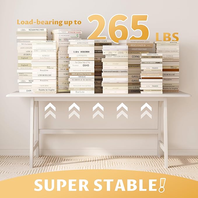 IOTXY Solid Wood Writing Table - 72" W x 24" D Minimalist Long Computer Desk for Home Office, Work, Study, Creativity, and PC Workstation, White