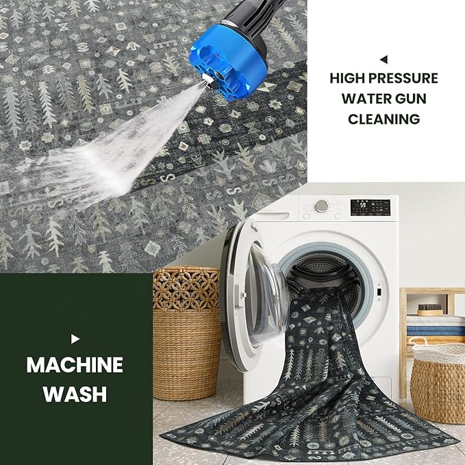 Washable Rugs 8x10 Area Rugs for Living Room,Bedroom,Dining Room- Soft Low Pile Stain-Resistant Carpet with Non-Slip Rubber Backing,Vintage Large Area Rug for Nursery Home Office Decor