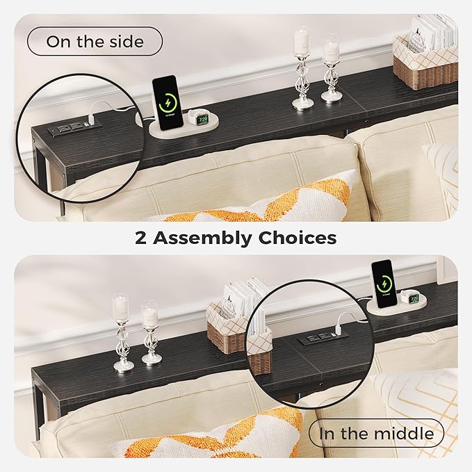 SUPERJARE 70 Inch Console Table with Outlet, Sofa Table with Charging Station, Narrow Entryway Table, Skinny Hallway Table, Behind Couch Table, for Living Room, Black