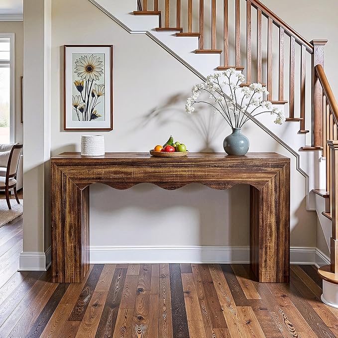 Tribesigns 63" Farmhouse Console Table, Wooden Couch Table Behind Sofa with Storage, Long Entryway Sofa Station, Narrow Console Stand with Base, Hallway Stand for Entryway, Living Room (1, Dark Brown)