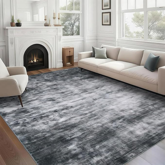 WILLSUN Washable Area Rugs, 9x12 Non-Slip Boho Large Area Rugs for Living Room, Bedroom, Machine Washable Vintage Rug, Indoor Floral Print Carpet for Home Decor, Kid & Pet Friendly Mat