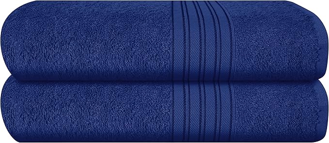 BOUTIQUO 100% Cotton 2 Pack Bath Towel Set 28x55, Eco-Friendly Large Bath Towels, Compact Quickdry Lightweight Soft & Highly Absorbent Bath Towel, Ideal for Everyday Gym Travel Camp Pool - Navy Blue