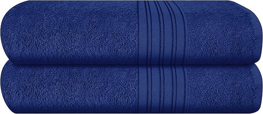 BOUTIQUO 100% Cotton 2 Pack Bath Towel Set 28x55, Eco-Friendly Large Bath Towels, Compact Quickdry Lightweight Soft & Highly Absorbent Bath Towel, Ideal for Everyday Gym Travel Camp Pool - Navy Blue