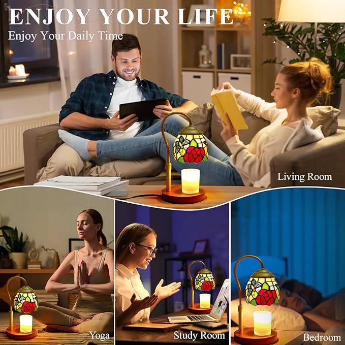 Candle Warmer Lamp with Timer Dimmer, Butterfly Tiffany Style Stained Glass Candle Lamp Warmer, Adjustable Wax Melt Warmer with 2 Bulbs for Small Jar Candles Christmas Birthday Gifts for Women