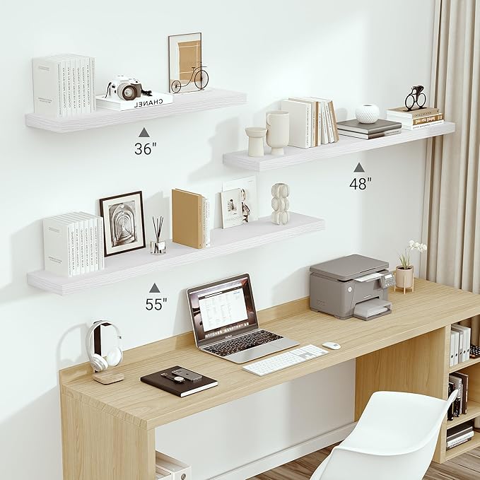 Vivelove 55" Long Floating Shelves for Wall, 10.3" Deeper & Thicker Storage Shelf for Living Room, Kitchen, Farmhouse,Wall Shelves with Invisible Brackets,Set of 1, White