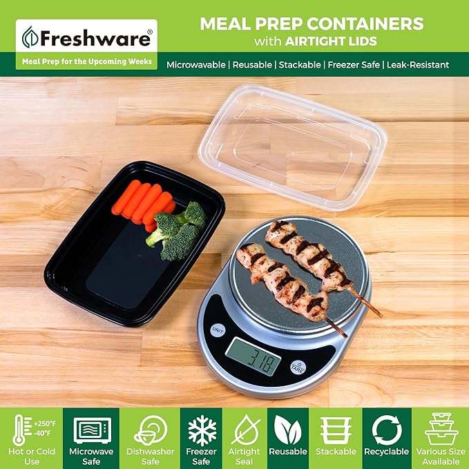 Freshware Meal Prep Containers [150 Pack] 1 Compartment with Lids, Food Storage Containers, Bento Box, BPA Free, Stackable, Microwave/Dishwasher/Freezer Safe (24 oz)