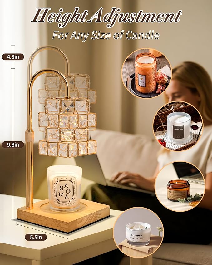 Seniny Electric Candle Warmer Lamp - with Time Dimmable Adjustable Height Candle Lamp Warmer for Jar Candles,Christmas Wax Melt Wamer, Birthday Gifts for Women Mom, House Warming Gifts New Home Decor