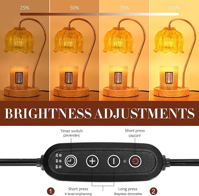 Dimmable Flower Candle Warmer Lamp with Timer - Compatible with Various Candles - Christmas & Mother's Day Gift for Women，Vintage Bedroom Home Decor