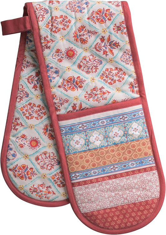 Maison d' Hermine Double Oven Mitt (7" x 35") 100% Cotton Heat Resistant BBQ Cooking Gloves with Loop for Thanksgiving Christmas Decorations Baking Cooking Barbeque Handling Hot Pan (Romane)