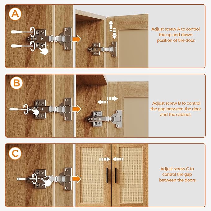 Mericonia Rattan Buffet Cabinet with Storage, Sideboard Cabinet with Doors and Adjustable Shelves, Farmhouse Coffee Bar Station Table, Modern Wood Cupboard for Kitchen, Livingroom and Dining Room
