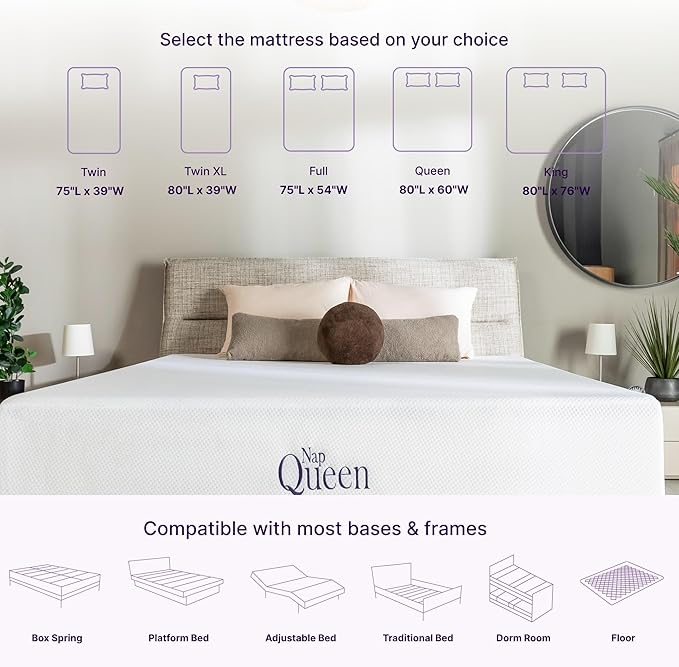 NapQueen Queen Mattress, 6 Inch Charcoal Memory Foam Mattress, Queen Bed Mattress in a Box, CertiPUR-US Certified, Medium Firm, Breathable Soft Fabric Cover