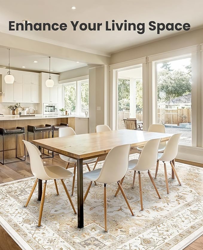 AMADA HOMEFURNISHING 5x7 Area Rugs, Washable Living Room Rug Low-Profile with Non-Slip Backing & Durable Edge Binding, Vintage 5x7 Rugs for Living Room, Bedroom, Dinning Room