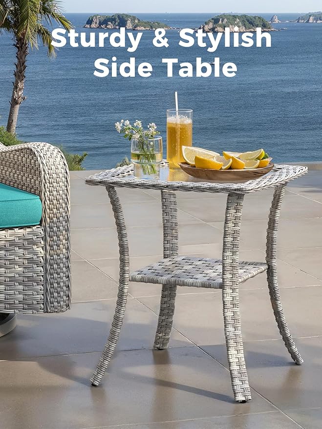 6 Piece Outdoor Wicker Patio Furniture Set,High Back Swivel Rocker Patio Chairs with 4" Thickened Cushions & Side Table, All-Weather PE Rattan for Garden, Backyard, Porch, Navy