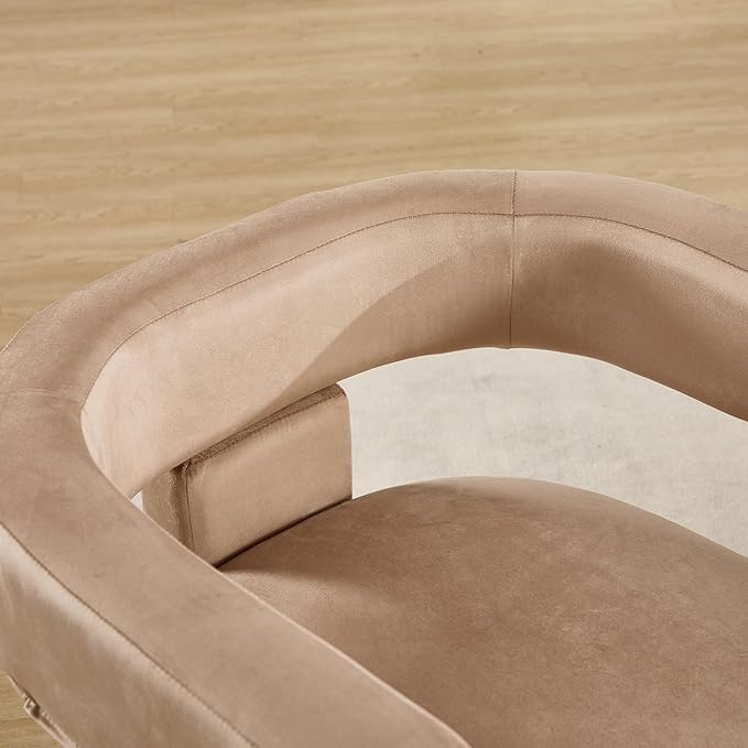 Khaki Dining Chairs Set of 2, Upholstered Velvet Barrel Chairs with Arms Comfy Side Chairs for Living Room/Dining Room/Reception