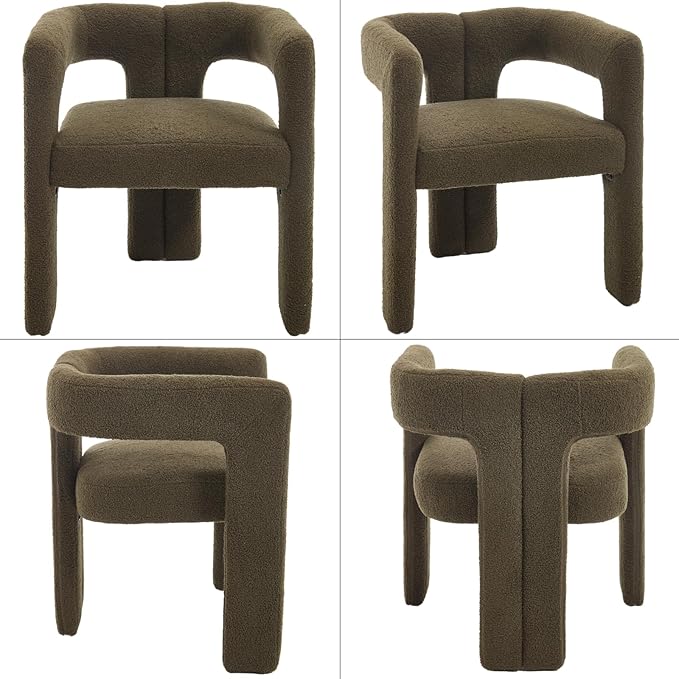 Modern Dining Chairs Set of 6, Upholstered Side Chairs Sherpa Fabric Guest Chairs with Barrel Backrest Armchair for Dining Room Living Room, Green