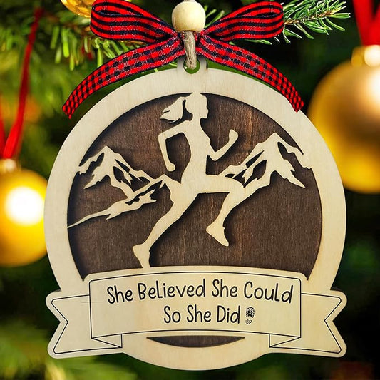 Running Christmas Ornament 2025-2 Layer Wooden Running Ornaments for Christmas Tree - Runner Ornament 2025 - Gifts for Runners, Cross Country Athlete - Marathon Runners Wooden Xmas Tree Hanging Decor