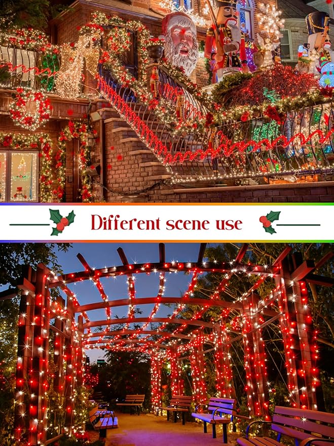 2025 New Christmas Cluster Lights 800 LED Flowing Twinkling, Firecracker Fairy Lights with 15 Modes & Timer, Waterproof Christmas String Light for Indoor Outdoor Xmas Tree Party Garden Red and White