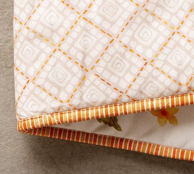 Maison d' Hermine Double Oven Mitt (7" x 35") 100% Cotton Heat Resistant BBQ Cooking Gloves with Loop for Thanksgiving Christmas Decorations Cooking Handling Hot Pan (Pumpkin Garden - Cloudy Cream)