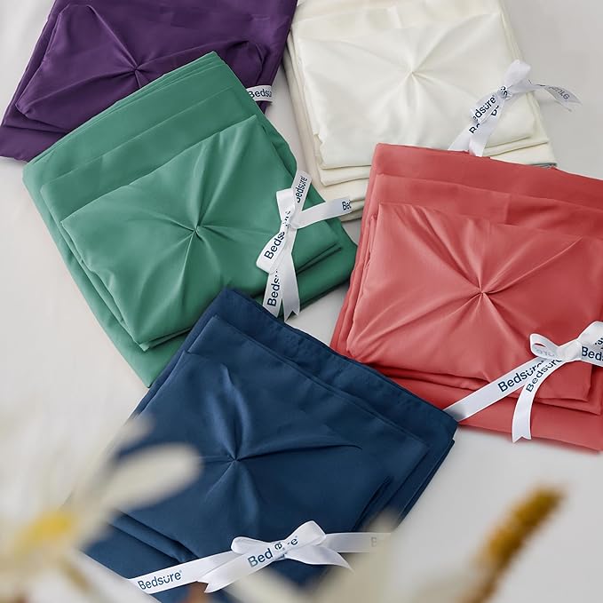 Bedsure Twin Comforter Set Graysih Green - Bed in a Bag Twin Size Bedding 5 Pieces, GentleSoft™ Pintuck Bed Set Gift for Family, Pinch Pleat Graysih Green Comforter with Sheets, Pillowcase & Sham