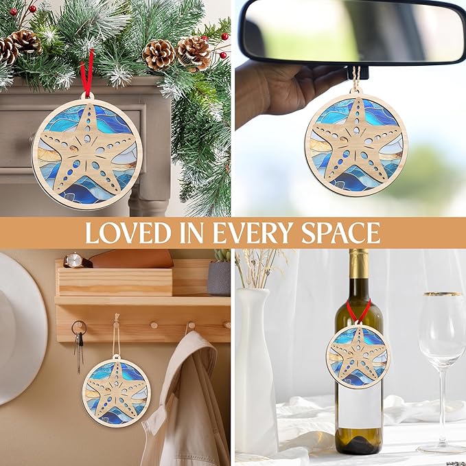 GEEMBI Christmas Teacher Gifts for Women Men - Suncatcher Christmas Ornaments 2025 with Card - Thank You Gifts for Coworkers Nurses Therapists, Teacher Ornament, Starfish Ornaments for Tree