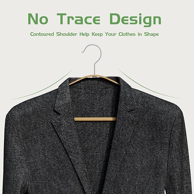 Bamboo Wood Hangers 50 Packs, Coat Hangers, Clothes Hangers with 360-Degree Rotatable Hook, Heavy Duty, Non Slip Suit Hangers for Clothes, Jacket, Shirt, Tank Top, Pant (Bamboo, 50 PCS)