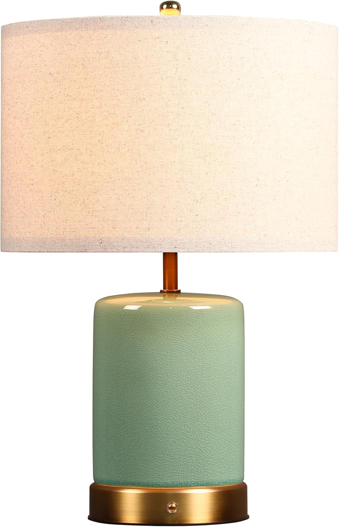 O’Bright Dune - Battery Powered Table Lamp, Rechargeable Cordless Ceramic Lamp, Full-Size 19.5 Inch Height, Dimmable, Smart Safety Protection, Type-C Fast Charging, LED Bulb Included, Sage Green