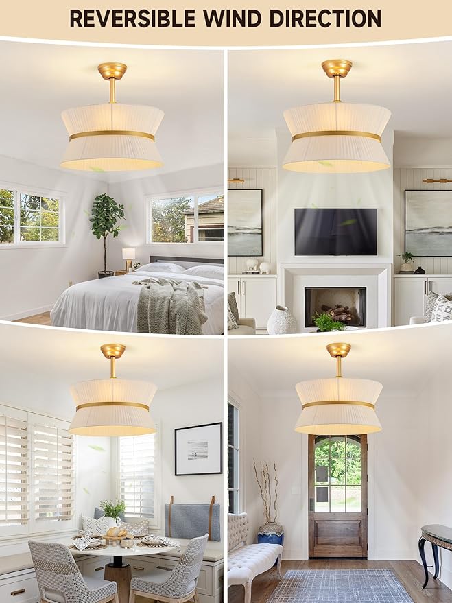 Boho Fandelier Ceiling Fan with Light and Remote Rattan Chandelier Fan Fabric Chandelier Fan Gold Caged Ceiling Fan with Light for Bedroom, Living Room Nursery Foyer Kitchen（ Timing Adjustable Height）