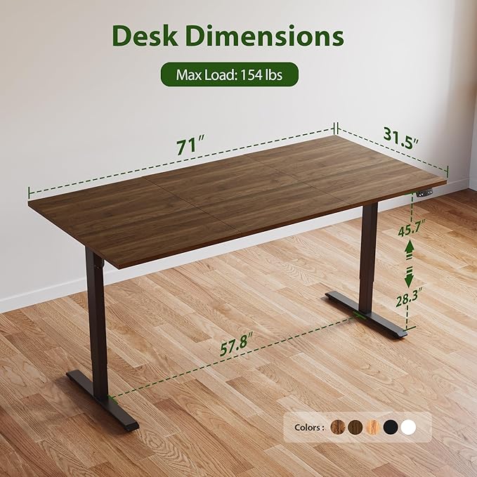 Agilestic Electric Standing Desk, Extra Large 71 x 31.5 Inches Height Adjustable Desk, Sit Stand Up Workstation for Home Office, Ergonomic Rising Gaming Computer Table with Memory Preset, Dark Walnut