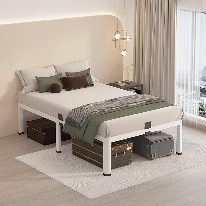 MAF 14 Inch Twin Metal Platform Bed Frame White with Round Corner Legs, 3000 LBS Heavy Duty Steel Slats Support, Noise Free, No Box Spring Needed, Easy Assembly