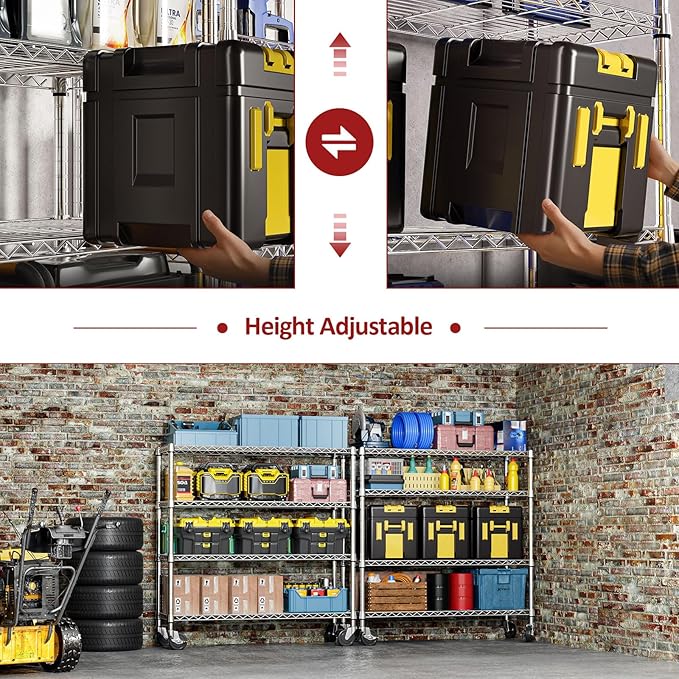 IZEUK 4-Tier Heavy Duty Metal Wire Shelving Unit, Adjustable Storage Rack Organizer for Garage, Kitchen, Office, Pantry, Warehouse (Chrome, 17.7" D x 47.2" W x 59.1" H)