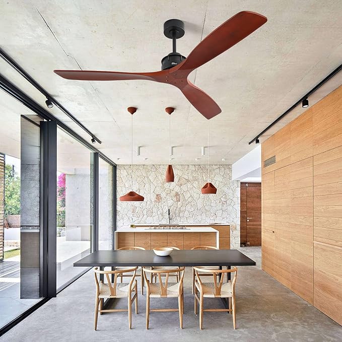 Sofucor Ceiling Fan without Lights, 60 Inch Low Profile Flush Mount Mordern Wood Ceiling Fan with Remote for Indoor Farmhouse Bedroom Living Room Outdoor Patio Porch, Reversible DC Motor, Noiseless