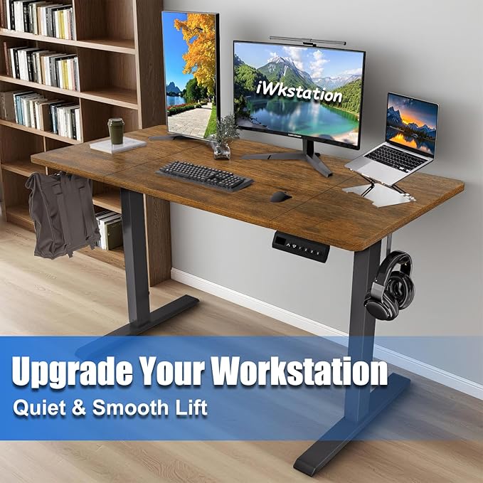Standing Desk with Splice Board Adjustable Height- 63 inch Mobile Stand up Desk with Wheels, Portable Sit Stand Desks Electric with Lockable Casters