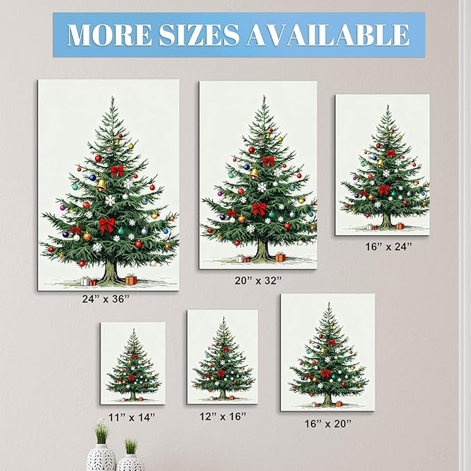 Framed Christmas Pictures Wall Decor,Vintage Pine Tree Prints,Winter Christmas Canvas Wall Art Decoration for Bedroom Bathroom Living Room Rustic Xmas Holiday Gifts (Christmas Tree 8, 11'' X 14'')