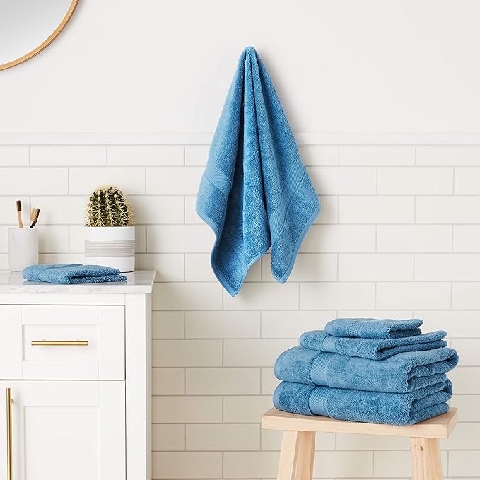 Superior Egyptian Cotton Pile 6 Piece Towel Set, Includes 2 Bath, 2 Hand, 2 Face Towels/Washcloths, Ultra Soft Luxury Towels, Thick Plush Essentials, Guest Bath, Spa, Hotel Bathroom, Denim Blue
