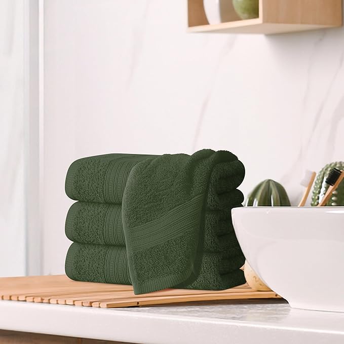 BOUTIQUO Ultra Soft Cotton 6 -Piece Hand Towel Set 16x24 Inch, Ideal for use in Bathroom, Kitchen, Gym, Spa & General Cleaning, Compact & Lightweight Multi Purpose Hand Towels - Olive Green