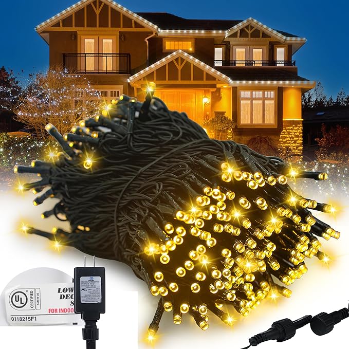 Kwaiffeo Christmas String Lights, 100FT 300LED 8 Modes Connectable Waterproof Warm White Christmas Lights Outdoor Indoor, Twinkle Fairy Lights for Room Bedroom Wedding Holiday Xmas Tree Decorations