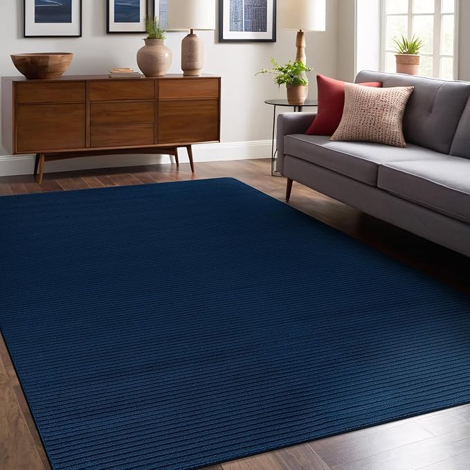 Non Slip Navy Solid Rubber Back Thing Rug for Living Room 4x6 Area Rugs for Kitchen, Rugs for Bedroom, Stain Resistant Easy Cleaning Non Shedding Carpet Navy 4 x 6